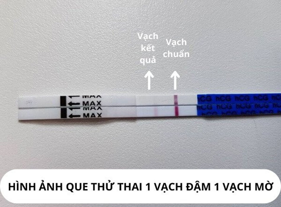 Que thử thai hiện 1 vạch đậm 1 vạch mờ